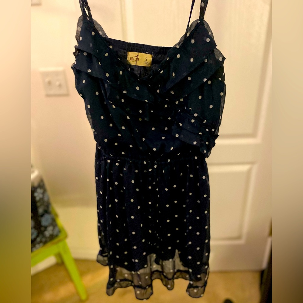 Hollister Mini Dress, Navy w Polka Dots
